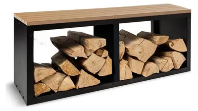 Produktbild von osoltus Brennholzregal Brennholzlager mit Bank 102cm x 35cm x 40cm Schwarz