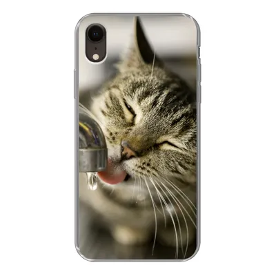 Produktbild von MuchoWow® Handyhülle Schutzhülle Hülle für iPhone XR Katze - Wasserhahn - Getränk Silikon Softcase Handy Hülle - Schutzdeckel