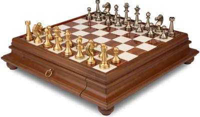 Produktbild von Italienisches Schachset Massives Messing Staunton 7,3 + Schachbrett Marmor/Holz 46