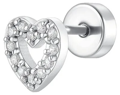 Immagine prodotto di Labret a forma di cuore in acciaio con zirconi, modello PR109
