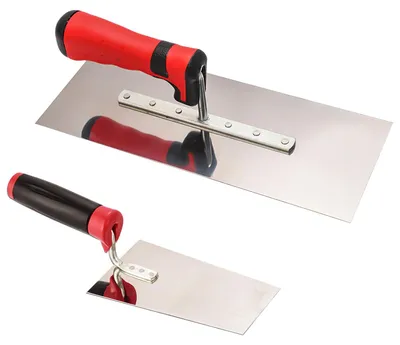 Produktbild von Aicharynic Edelstahl Maurerkelle, 2-teiliges Set Glättekelle Edelstahl-Glättekelle Set mit Putzkellen Set Stukkateurspachtel mit Gummigriff, Stuckateur Werkzeug FürPutzmassen, Beton