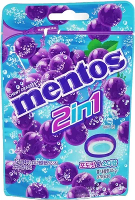 Produktbild von Mentos 2in1 Dragees mit Traubengeschmack 45g