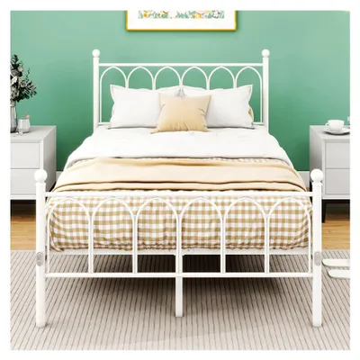 Produktbild von Modernes Metallbett 120x200 cm mit Lattenrost, Doppel- und Einzelbett, Bettrahmen mit Kopf- und Fußteil, Gästebett für Schlafzimmer und Gästezimmer, Geräuscharm, Weiß