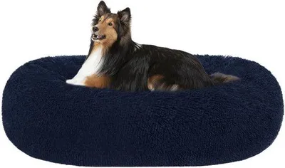Immagine prodotto di Cuccia ortopedica per cani, cuscino rotondo per cani, divanetto per cani, cuccia per gatti, a forma di ciambella, morbido cuscino per cani, lavabile, Ø 80 cm, blu