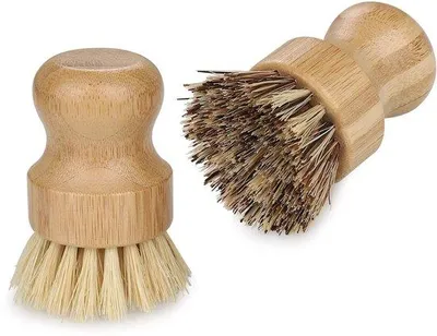 Obrázek produktu pro Bambusové kartáče na nádobí, 2 ks, tvrdé a měkké štětiny, šetrné k životnímu prostředí, do dřezu, zdravé čištění