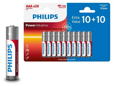 Obrázek produktu pro Baterie Philips AAA alkalické, 10 + 10 kusů, LR03P20BP/10