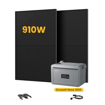 Produktbild von Powerness Balkonkraftwerk mit Speicher, Growatt NEXA 2000 All-in-One 2048Wh Speicher mit 2x Astronergy 455W Full Black Bifazial Solarmodule (0% MwSt)