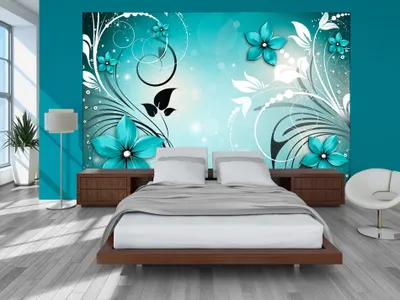 Produktbild von Vlies Fototapete Blumen Abstrakt Türkis 350x256 cm Tapeten Wandtapete XXL Ornament blau b-A-0044-a-c