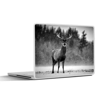 Produktbild von MuchoWow® Laptop Aufkleber Sticker Cover Tiere - Hirsche - Winter - Schwarz - Weiß 30x22 cm - Laptop-Sticker