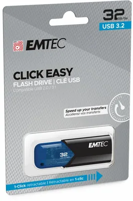 Produktbild von Emtec B110 Click Easy 3.2, 32 GB, USB Typ-A, 3.2 Gen 2 (3.1 Gen 2), 20 MB/s, Dia, Schwarz, Blau