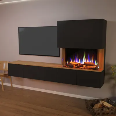 Produktbild von Glow Fire Elektrokamin 'PR6' | LED Standkamin in Schwarz (Beton) mit Heizung (1500 W) | HxBxT: 130x102x33 cm