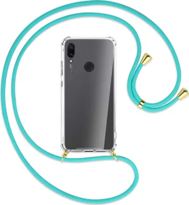 Produktbild von Handykette Backcover-Schutzhülle mit Band (Metall goldfarben) für Xiaomi Redmi Note 7 (Pro) - türkis