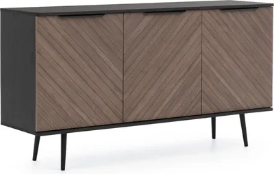 Produktbild von Kommode PINELLI PN-01 mit 3 Türen Sideboard 150 cm SoftClose Mehrzweckschrank Anrichte Highboard Modern (Graphitschwarz / Captains Deck)