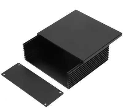 Obrázok produktu pre Hliníková rozvodná skrinka – skrinka na elektroinštalačné práce – 40 x 100 x 110 mm – čierna