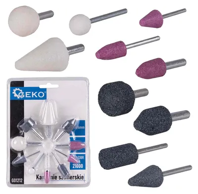 Immagine prodotto di Set molette abrasive rotative per trapano 10 pezzi, fornitura per utensili rotanti per molatura/levigatura, diametro 3mm 6 mm - Geko