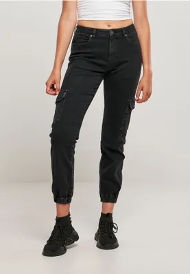Immagine prodotto di Urban Classics - Donna Pantaloni cargo in denim biologico elasticizzato nero lavato - 34