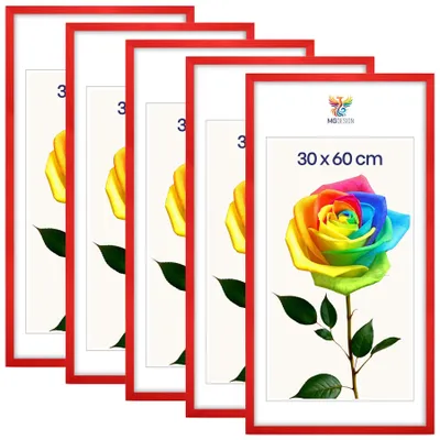 Produktbild von MG Design 5er Set Bilderrahmen Rot 30x60 cm - Posterrahmen Echtholz mit Acrylglas, verstärkte Wandaufhängung, hoch/quer