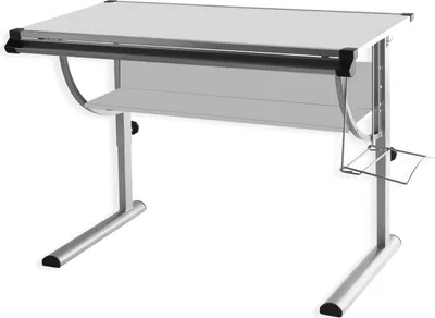 Produktbild von Kinderschreibtisch Schülerschreibtisch CINDY, höhenverstellbar und neigungsverstellbar, Schreibtisch neigabarin weiß, stabiles Metallgestell