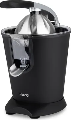 Produktbild von H.Koenig AGR82 - Elektrische Zitruspresse 160W, Hebel und Filter aus Edelstahl, Anti-Tropf-System, BPA-frei, spülmaschinenfeste Teile, Schwarz