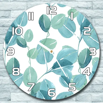 Produktbild von Wanduhr aus Glas Rund fi 30 Aquarell Eukalyptus Quarz Deko Schlafzimmer Büro