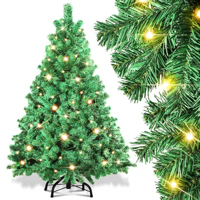 Immagine prodotto di Bettizia 120cm albero di Natale artificiale con illuminazione a LED 150 LED bianco caldo incl. base in metallo con 340 punte albero di Natale albero di Natale PVC verde