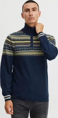 Produktbild von Blend BHGrote Herren Strickpullover Grobstrick Pullover Troyer mit Stehkragen und Reißverschluss Norweger Muster