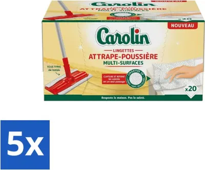 Produktbild von Carolin – Reinigungstücher – Staubabweisend für verschiedene Oberflächen – 20 Tücher - Vorteilspack - 5 Stücke