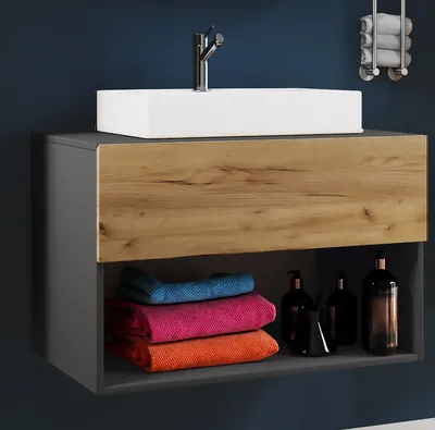 Produktbild von VCM 2-tlg. Waschtisch | Breite 80 cm|Waschplatz Badmöbel Waschbecken Bad Schrank Keramik Lendas ll