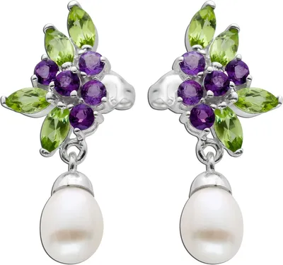 Produktbild von Peridot Ohrringe Silber 925 Süßwasserperlen Natur Amethyst