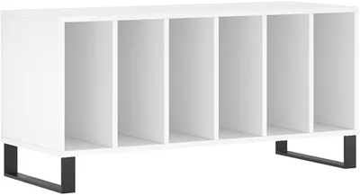 Produktbild von Plattenschrank Weiß 100x38x48 cm - Schallplattenregal aus Holzwerkstoff mit Metallbeinen, Vinyl Schrank für Plattenspieler und LP Schallplatten