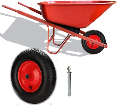 Produktbild von Luftbereiftes Schubkarrenrad 4.80 4.00-8 Ø 390 mm, Komplettes Rad mit 120 kg Tragfähigkeit, schwarz-rot PolyurethanGummirad für Schubkarre und Bollerwagen