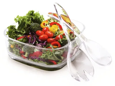 Produktbild von Quadratische Salatschüssel und Salatbesteck aus Acryl