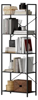 Produktbild von Bücherregal, Standregal mit 5 Ebenen, Industrielles Büroregal mit Metallrahmen, Offenes Aufbewahrungsregal für Wohnzimmer, Büro, Arbeitszimmer, 60x30x170,5 cm, Schwarz