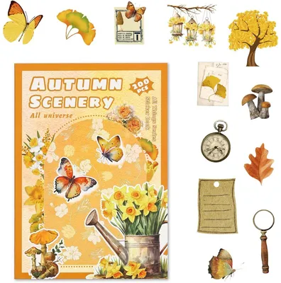 Produktbild von Herbst Scrapbook Sticker Set 200 Stück – Vintage Journaling Aufkleber