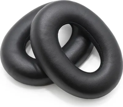 Two black ear pads for headphones are shown on a white background.