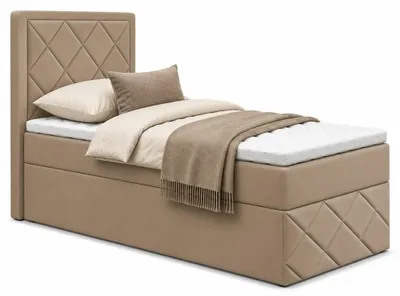 Produktbild von Bett, Boxspringbett DORMI MINI 3, 90x200 cm mit Bettkästen, Topper T25 (Cappuccino: Itaka 48)