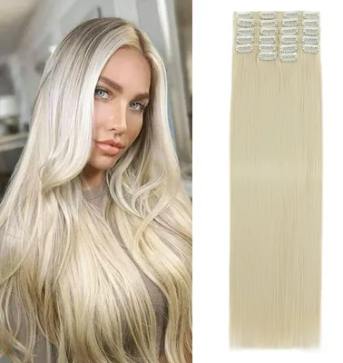 Zdjęcie produktu dla Pasemka do włosów, 56 cm, 12 sztuk, proste, syntetyczne, bardzo jasny blond, odcień #613C