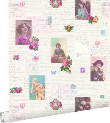 Obrázek produktu pro ESTAhome tapety vintage pohlednice růžová a tyrkysová 53 cm x 10,05 m