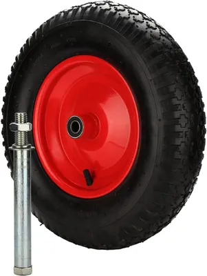 Produktbild von Schubkarrenrad 4.80/4.00-8 mit 200 kg Tragkraft, Gummirad mit Achse und Kugellager, Ø 390 mm, Ersatzrad für Gartenkarren, Schwarz-Rot