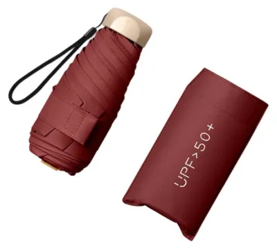 Immagine prodotto di INF Ombrello Tascabile Mini 5 Pieghe — Protezione UV Leggera per Sole e Pioggia, Ombrello da Viaggio Compatto Vino rosso
