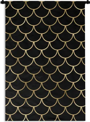 Produktbild von MuchoWow® Wandteppich Wandbehang Muster - Gold - Schwarz 90x135 cm Tapisserie Dekoration Wandtuch - Baumwolle - Wandskulptur