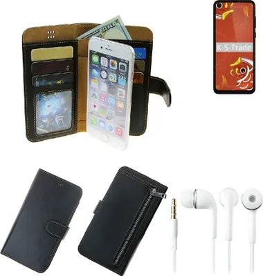 Produktbild von TOP SET Handy Hülle Schutz Hülle kompatibel mit Motorola P50  schwarz aus Kunstleder + Kopfhörer Smartphone Tasche vollwertige Geldbörse