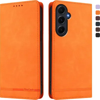 Produktbild von Hülle für Samsung Galaxy A55, Retro Kunstleder Ständer Klapphülle mit Kartenfächer und Magnetische Orange
