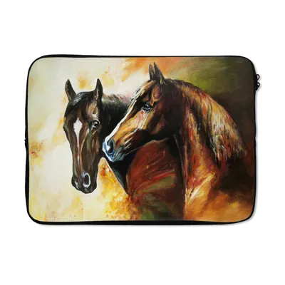 Produktbild von MuchoWow® Laptop Hülle 13 Zoll Malerei - Pferde - Tiere - Ölgemälde Laptoptasche - Laptophülle - Sleeve - Rundumschutz