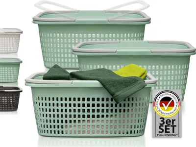 Produktbild von Wäschekörbe 3er Set Grün, 3 Körbe 35 l
