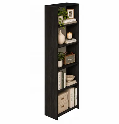 Image de Bibliothèque sur pied noire de style loft avec 5 étagères, bibliothèque haute pour le salon