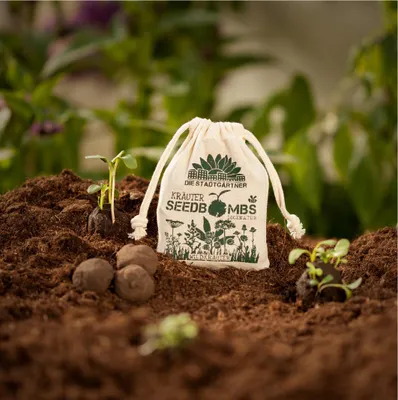 Image de Herbes aromatiques - Bombes à graines dans un sac en jute - 8 bombes à graines