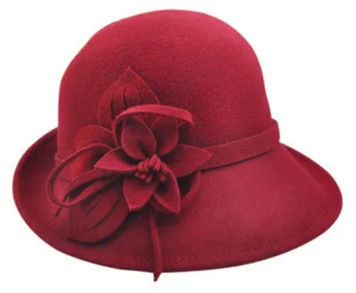 Produktbild von Ulalaza Wolle Filz Cloche Hut Winter Wide Brim Retro Blume Bowknot Vintage Eimer