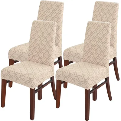 Produktbild von Stuhlhussen 4er Set, Stretch, abnehmbar, waschbar, Sand, für Esszimmer, Küche, Hotel