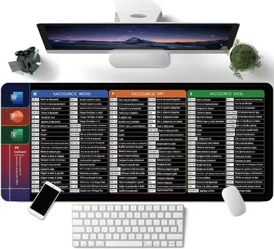 Produktbild von XXL Mauspad 300x800x2 mm, schwarz, rutschfest, mit Excel Tastenkombinationen, für Gaming